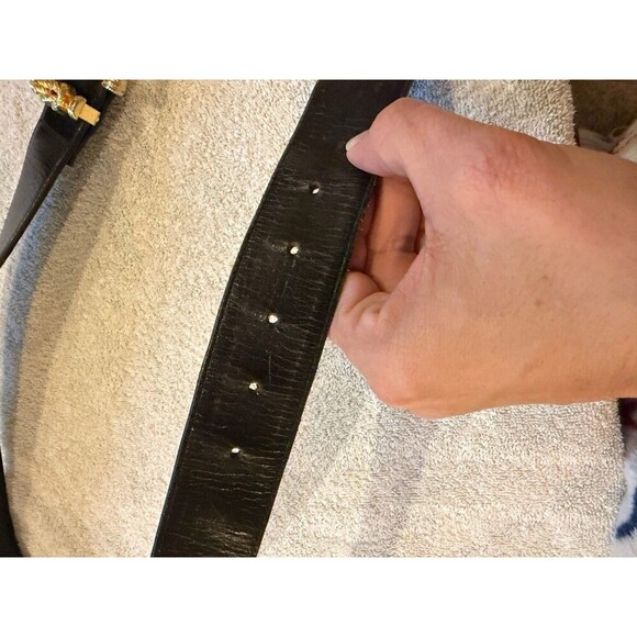 Vtg Ginnie Johansen Women’s Leather Belt Gold Buckle M Length 35.5” Chunky Gaudy main image 7